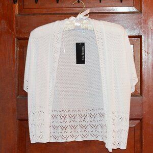 Kim Rogers White Crochet Cardigan Open Front Made in USA